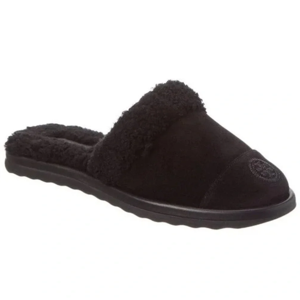 Tory Burch SLIPPER Women's Black Suede & Shearling Slides size 6.5 New